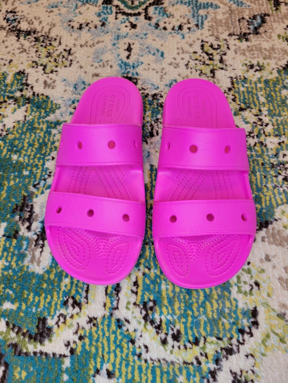 CROCS Classic Vibrant Pink Slip On Two Strap Slide Sandal, Size Womens 7